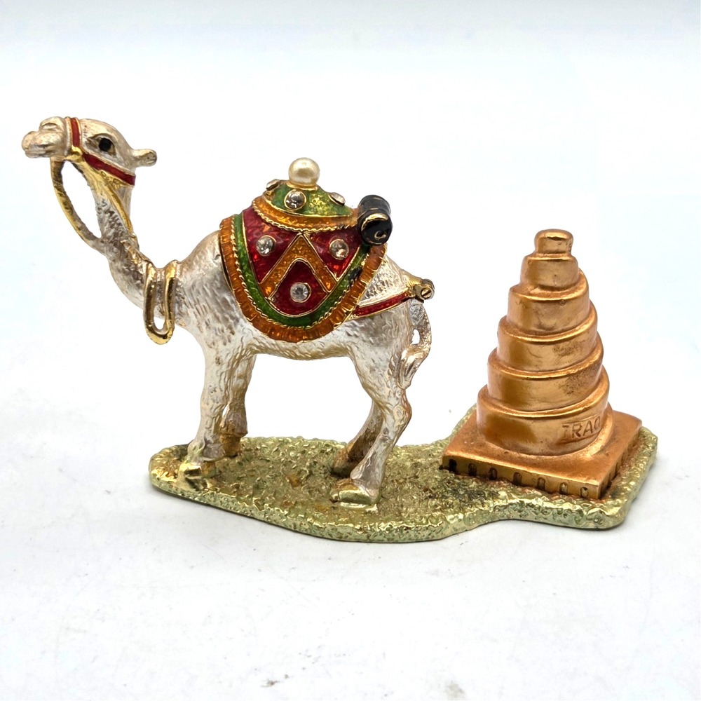 VINTAGE Jeweled Camel Trinket Box Multicolor Hinged with Rhinestones, IRAQ